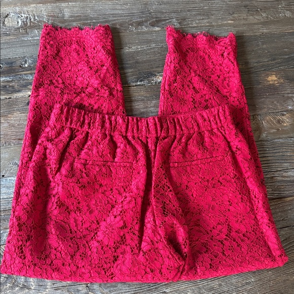 J Crew Easy pants cropped red lace elastic backed waist EUC size 4 - Picture 4 of 9